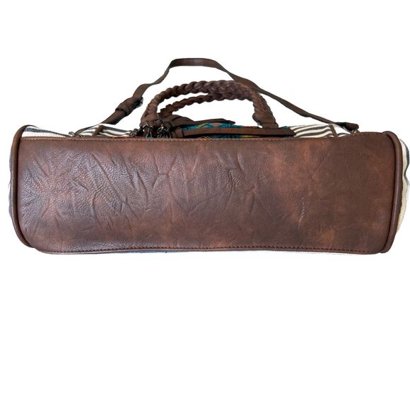 MMS Aztec & Stripe Print Satchel Tote w/Fringes Purse Handbag Removable Strap - Picture 5 of 16